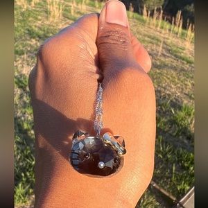 Hematite finish golden bow hello kitty swarovski elements pendant necklace e